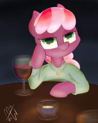 Size: 600x750 | Tagged: safe, artist:malwinters, derpibooru import, cheerilee, alcohol, atg 2016, bedroom eyes, candlelight, date, newbie artist training grounds, wine