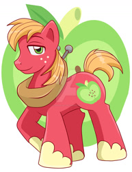 Size: 1024x1325 | Tagged: safe, artist:yoshimarsart, derpibooru import, big macintosh, earth pony, pony, cutie mark background, male, solo, stallion, watermark