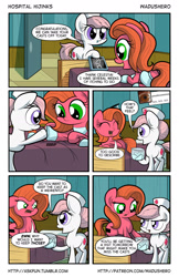 Size: 1280x1978 | Tagged: safe, artist:wadusher0, nurse redheart, oc, oc:pun, earth pony, pony, comic:hospital hijinks, cast, comic, female, mare