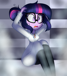 Size: 700x800 | Tagged: safe, artist:wubcakeva, sci-twi, twilight sparkle, equestria girls, boots, clothes, glasses, hair bun, lab coat, smoke, solo