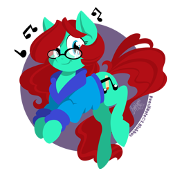 Size: 950x950 | Tagged: safe, artist:raygirl, derpibooru import, oc, oc only, oc:pencil note, earth pony, pony, clothes, cutie mark, female, glasses, hooves, lineless, mare, smiling, solo