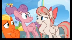 Size: 1280x720 | Tagged: safe, derpibooru import, edit, edited screencap, screencap, angel wings, short fuse, top bolt, bow, concerned, grammar error, hair bow, image macro, looking away, loosey-goosey, meme, raised hoof, tiny pop