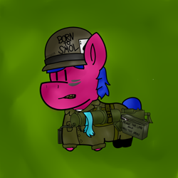 Size: 1280x1280 | Tagged: safe, artist:heart-pallette, artist:heartpallete, derpibooru import, oc, oc only, oc:heart pallette, browning 1917, gun, machine gun, smolpone, soldier, solo, weapon