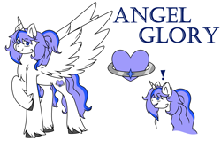 Size: 3524x2240 | Tagged: safe, artist:angellstarcake, derpibooru import, oc, oc only, oc:angel glory, alicorn, pony, reference sheet, solo