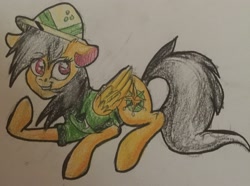 Size: 2380x1775 | Tagged: safe, artist:snowfoxythefox, derpibooru import, a.k. yearling, daring do, stranger than fan fiction, colored pencil drawing, colored sketch, finished, hat, smiling, smirk, solo, traditional art