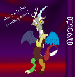 Size: 768x781 | Tagged: safe, artist:yourprivatenightmare, derpibooru import, discord, draconequus, gradient background, male, solo