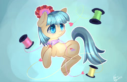 Size: 1964x1271 | Tagged: safe, artist:kawaiipony2, derpibooru import, coco pommel, cocobetes, cute, signature, solo, thread