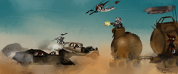 Size: 3900x1620 | Tagged: safe, artist:kettufox, derpibooru import, car, crossover, ford, ford falcon, hot rod, interceptor, last of the v8s, mad max, mad max fury road, movie reference, spear, supercharger, tanker, weapon