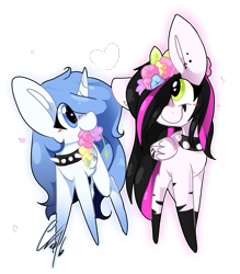 Size: 1205x1375 | Tagged: safe, artist:reimbowkawaii97, derpibooru import, oc, oc only, oc:chrysalis galaxy, oc:emala jiss, collar, flower