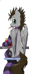 Size: 1000x2500 | Tagged: safe, artist:punk-pegasus, derpibooru import, oc, oc only, oc:menzing, clothes, food, french fries, looking at you, plot, sitting, socks, solo, striped socks