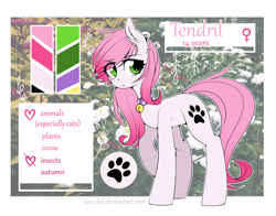 Size: 1024x801 | Tagged: safe, artist:ten-dril, derpibooru import, oc, oc only, oc:tendril, earth pony, pony, bell, bell collar, collar, digital art, ear fluff, female, reference sheet, solo