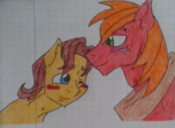 Size: 1187x871 | Tagged: safe, artist:tejedora, derpibooru import, big macintosh, caramel, earth pony, pony, caramac, gay, graph paper, lined paper, male, shipping, stallion, traditional art