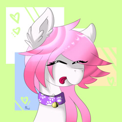 Size: 1000x1000 | Tagged: safe, artist:mici124, derpibooru import, oc, oc only, oc:tendril, earth pony, pony, bell, bell collar, collar, digital art, ear fluff, female, fluffy, solo, tongue out