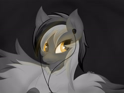 Size: 5000x3750 | Tagged: safe, artist:bbp, derpibooru import, oc, oc only, oc:bespin, glowing eyes, golden eyes, headphones, solo