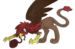 Size: 2900x1900 | Tagged: safe, artist:la-dafne, derpibooru import, oc, oc only, oc:camelio, griffon, behaving like a cat, griffons doing cat things, simple background, solo, transparent background, yarn ball