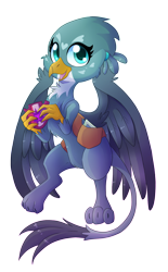 Size: 1240x2000 | Tagged: safe, artist:blazemizu, derpibooru import, gabby, griffon, the fault in our cutie marks, badge, chest fluff, looking at you, open mouth, simple background, smiling, solo, spread wings, transparent background
