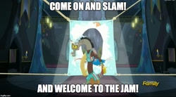 Size: 906x500 | Tagged: safe, derpibooru import, edit, edited screencap, screencap, discord, dungeons and discords, basketball, image macro, meme, quad city dj's, solo, song reference, space jam