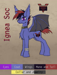 Size: 3981x5217 | Tagged: safe, artist:wingedthoughts, derpibooru import, oc, oc only, oc:ignea soc, bat pony, pony, 1984, chart, jewelry, male, necklace, piercing