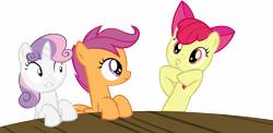 Size: 16008x7842 | Tagged: safe, artist:cyanlightning, derpibooru import, apple bloom, scootaloo, sweetie belle, twilight time, .svg available, absurd resolution, cutie mark crusaders, duckface, simple background, table, transparent background, vector