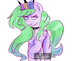 Size: 1024x811 | Tagged: safe, artist:oreomonsterr, derpibooru import, oc, oc only, oc:pastel flower, angry, choker, obtrusive watermark, solo, spiked choker, watermark