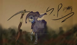 Size: 1024x600 | Tagged: safe, artist:speedpaintthegod, derpibooru import, oc, oc only, oc:speedpaint, clothes, costume, fog, grim reaper, halloween, levitation, magic, mask, mist, nightmare night, nightmare night costume, scythe, solo, telekinesis, watermark