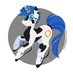 Size: 950x950 | Tagged: safe, artist:raygirl, derpibooru import, oc, oc only, oc:yeltae, pony, robot, unicorn, cutie mark, hooves, horn, lineless, male, portal (valve), solo, stallion