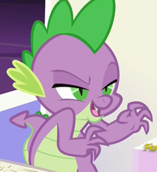 Size: 983x1072 | Tagged: safe, derpibooru import, screencap, spike, dragon, dungeons and discords, lidded eyes, plotting, scary face, sinister, solo