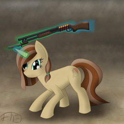 Size: 4000x3993 | Tagged: safe, artist:deathaura40s, derpibooru import, oc, oc only, oc:desert haze, bayonet, gun, magic, shotgun, solo, weapon