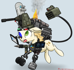 Size: 2448x2338 | Tagged: safe, artist:orang111, derpibooru import, sweet biscuit, cyborg, 645e3, blue screen of death, ciws, emd, engine, machine, manpads, mistral, mistral(manpads), monitor, monster, requested art, rocket launcher, wat, weapon, what has science done