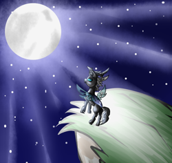 Size: 764x720 | Tagged: safe, artist:xxmissteaxx, derpibooru import, oc, oc only, changeling, moon, night, solo