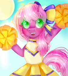 Size: 1800x2000 | Tagged: safe, artist:bossmeow, derpibooru import, cheerilee, the cart before the ponies, cheeribetes, cheerileeder, cheerleader, colored pupils, cute, glowing eyes, smiling, solo, starry eyes, wingding eyes