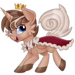 Size: 4000x4000 | Tagged: safe, artist:partylikeanartist, derpibooru import, oc, oc only, oc:prince, alicorn, pony, alicorn oc, clothes, crossover, crown, jewelry, looking away, male, pokémon, ponymon, regalia, robe, rockruff, simple background, solo, transparent background, wingding eyes