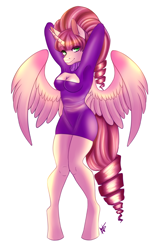 Size: 700x1089 | Tagged: safe, artist:cabbage-arts, derpibooru import, oc, oc only, anthro, boob window, clothes, dress, solo, spread wings