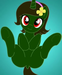 Size: 1059x1280 | Tagged: safe, derpibooru import, oc, oc only, oc:nahuelina, plant pony, pony, featureless crotch, female, happy, looking at you, mare, plant, simple background, smiling, solo