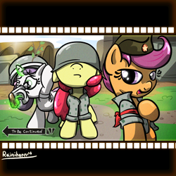 Size: 1600x1600 | Tagged: safe, artist:rainihorn, derpibooru import, apple bloom, scootaloo, sweetie belle, commission, cutie mark crusaders, jojo's bizarre adventure, to be continued