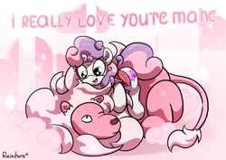 Size: 3508x2480 | Tagged: safe, artist:rainihorn, derpibooru import, sweetie belle, big cat, lion, alternate cutie mark, crossover, cute, diasweetes, flannel, grammar error, high res, i really like her mane, misspelling of your, steven universe