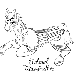 Size: 2000x2000 | Tagged: safe, artist:gabriel-titanfeather, derpibooru import, oc, oc only, oc:alex rustwing, pegasus, pony, confused, digital art, grumpy, lying down, male, monochrome, scar, solo