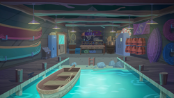 Size: 791x445 | Tagged: safe, derpibooru import, screencap, equestria girls, legend of everfree, background, boat, boat house, lifejacket, photo, scenery