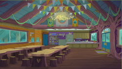 Size: 539x303 | Tagged: safe, derpibooru import, screencap, equestria girls, legend of everfree, background, camp everfree, camp everfree logo, canteen, flag, picture, scenery