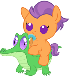 Size: 866x947 | Tagged: safe, artist:red4567, derpibooru import, gummy, tender taps, pony, baby, baby pony, cute, pacifier, ponies riding gators, riding, tendaww taps, weapons-grade cute