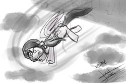 Size: 1024x672 | Tagged: safe, artist:scarlett-letter, derpibooru import, oc, oc only, pegasus, pony, cloud, digital art, falling, grey scales, scared, sky