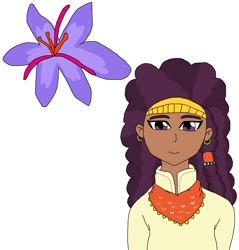 Size: 1122x1172 | Tagged: safe, artist:nightmareonelmstfan, derpibooru import, saffron masala, human, crocus, cutie mark, dark skin, flower, human coloration, humanized, simple background, solo