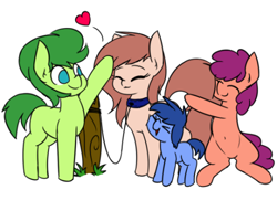 Size: 500x400 | Tagged: safe, artist:rice, derpibooru import, oc, oc only, collar, heart, leash, nuzzling, pet, pet play, petting, pony pet, post, tail hug