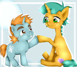 Size: 1200x1050 | Tagged: safe, artist:frozentanuki, derpibooru import, snails, snips, pony, simple background