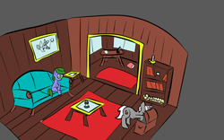 Size: 1280x800 | Tagged: safe, artist:saria the frost mage, derpibooru import, oc, oc only, oc:clover patch, oc:silverwind (a foal's adventure), earth pony, pony, unicorn, a foal's adventure, book, bookshelf, candle, chest, child, cutie mark, cyoa, desk, female, filly, foal, inkwell, male, painting, pirate, pirate ship, quill, room, rug, ship, sofa, stallion, story included, table, window
