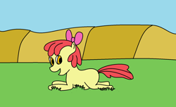 Size: 1564x948 | Tagged: safe, artist:amateur-draw, derpibooru import, apple bloom, 1000 hours in ms paint, blank flank, clean, field, grass, ms paint