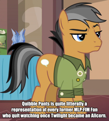 Size: 800x885 | Tagged: safe, derpibooru import, edit, edited screencap, screencap, quibble pants, stranger than fan fiction, alicorn drama drama, captain obvious, caption, drama, image macro, meme, metadrama, misspelling