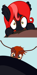 Size: 2080x4160 | Tagged: safe, artist:badumsquish, derpibooru exclusive, oc, oc only, oc:hickey, oc:mave, alp-luachra, original species, pony, :o, absurd resolution, bed bug, female, looking at you, male, open mouth, ponified, surprised, wide eyes, zoomed in