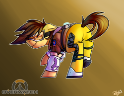 Size: 3850x2975 | Tagged: safe, artist:rubywave32, derpibooru import, goggles, overwatch, ponified, solo, tracer