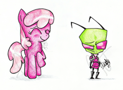 Size: 2133x1563 | Tagged: safe, artist:captainwackywhiskers, derpibooru import, cheerilee, crossover, invader zim, traditional art